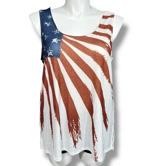 Nextmia Womens Tank Top Shirt American Flag Sleeveless Pullover Beige Red Blue - Picture 1 of 9